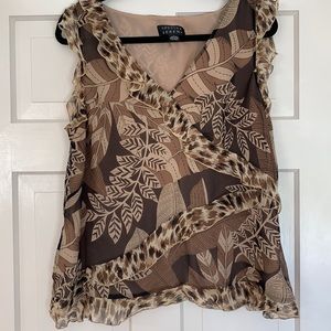 Boho chic sleeveless animal print blouse xl